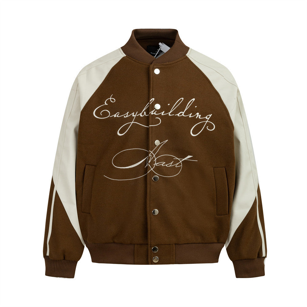 Stitched Leather Baseball Jacket