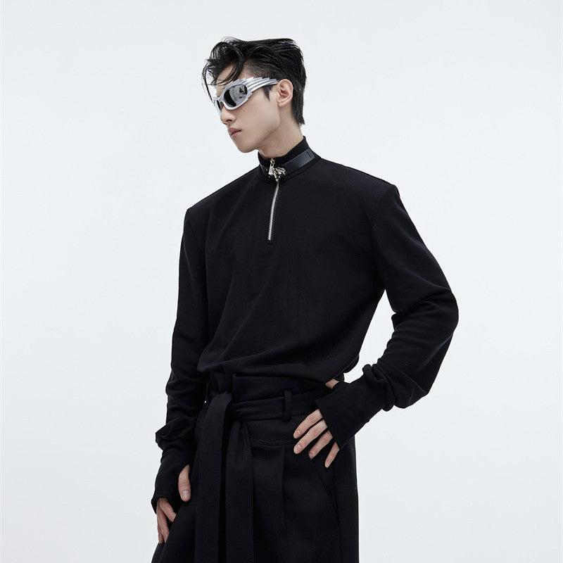 AegisFit Stand-Collar Leather-Buckle Slim Base Shirt