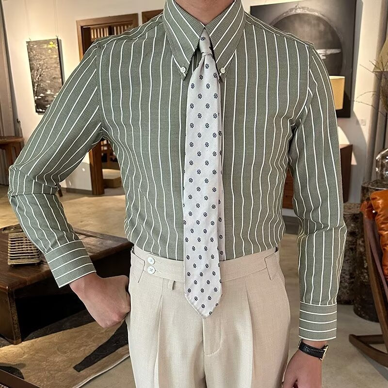 Men's Vintage Stripe Slim-Fit Long Sleeve Shirt