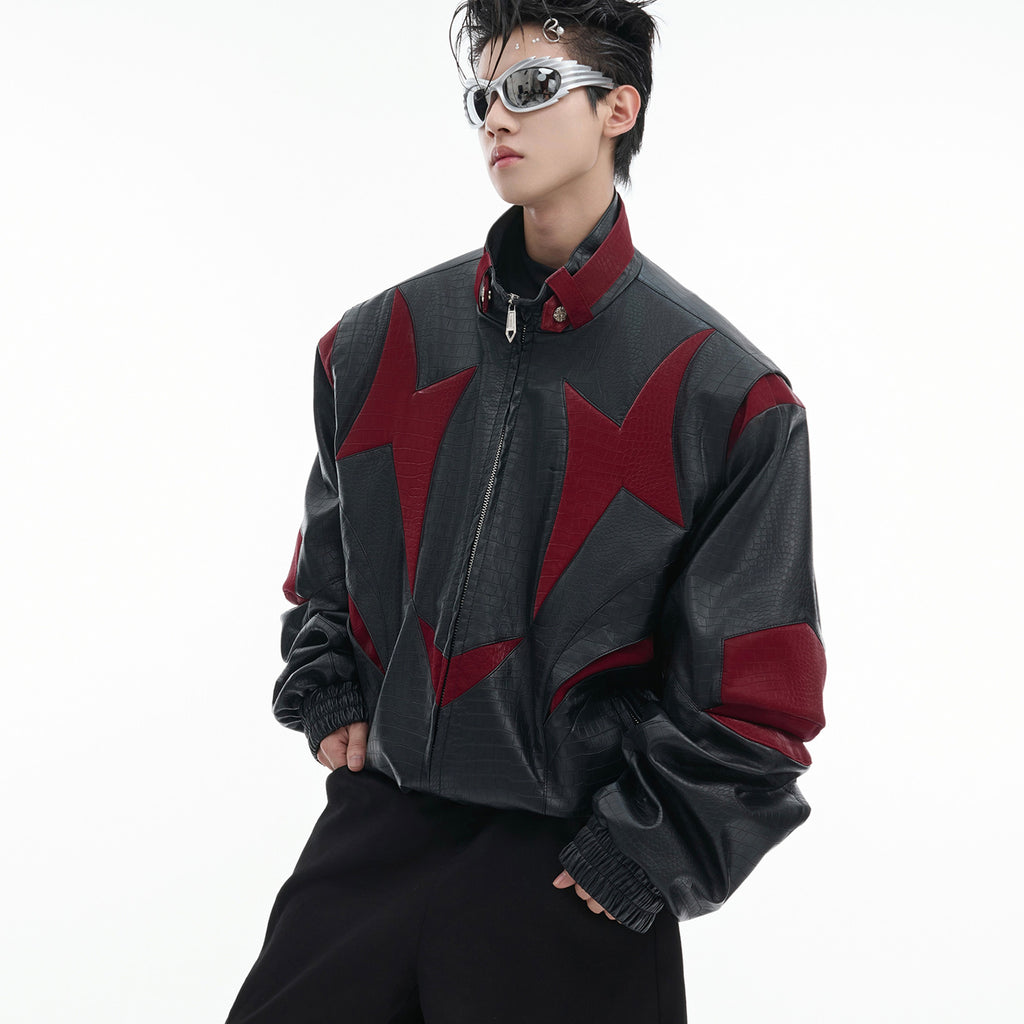 MetalEdge Contrast PU Leather Jacket
