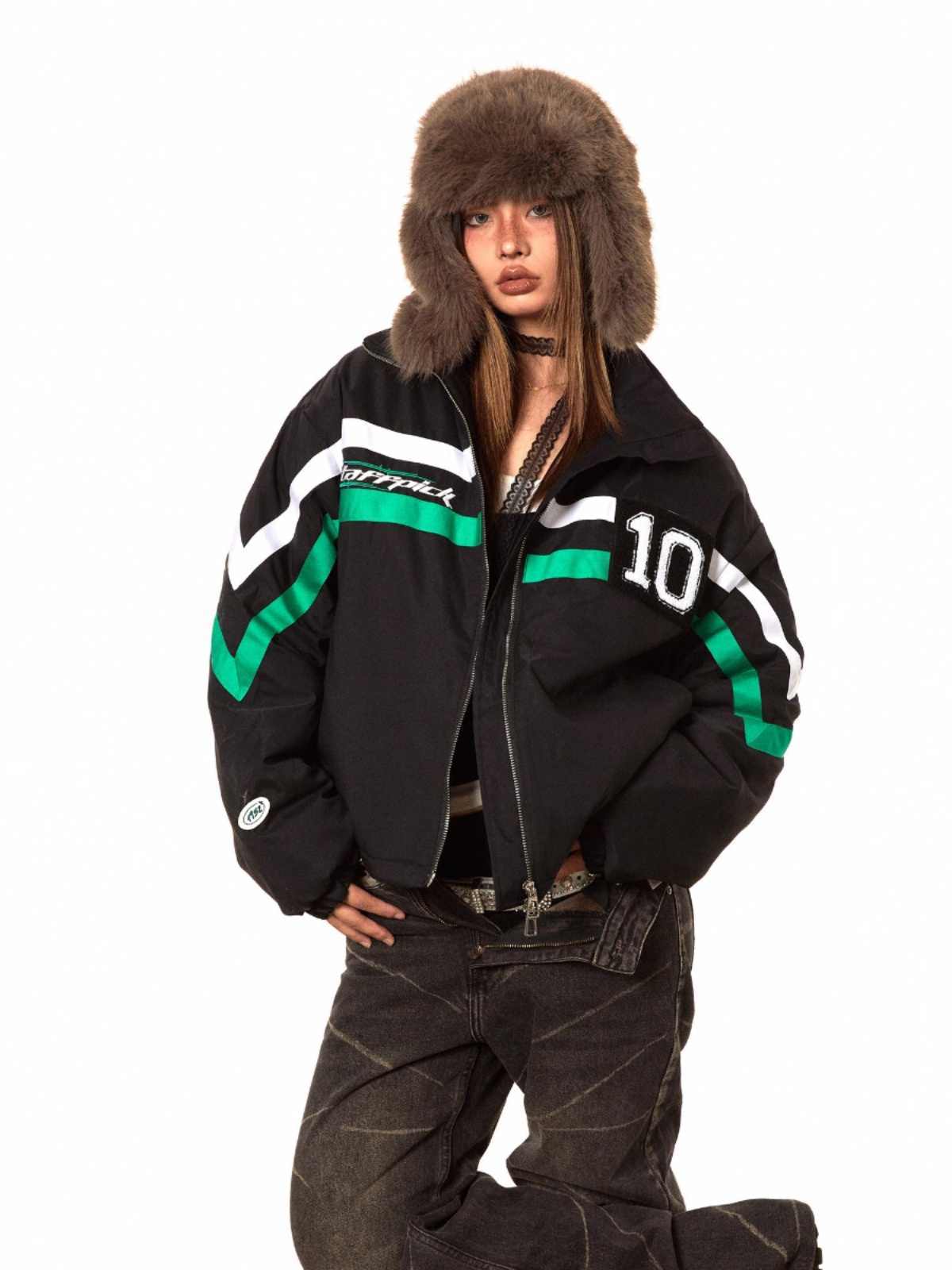 Contrast Striped Retro Puffer Coat