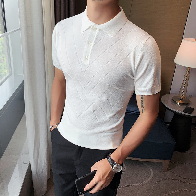 Men’s Striped Lapel T-Shirt