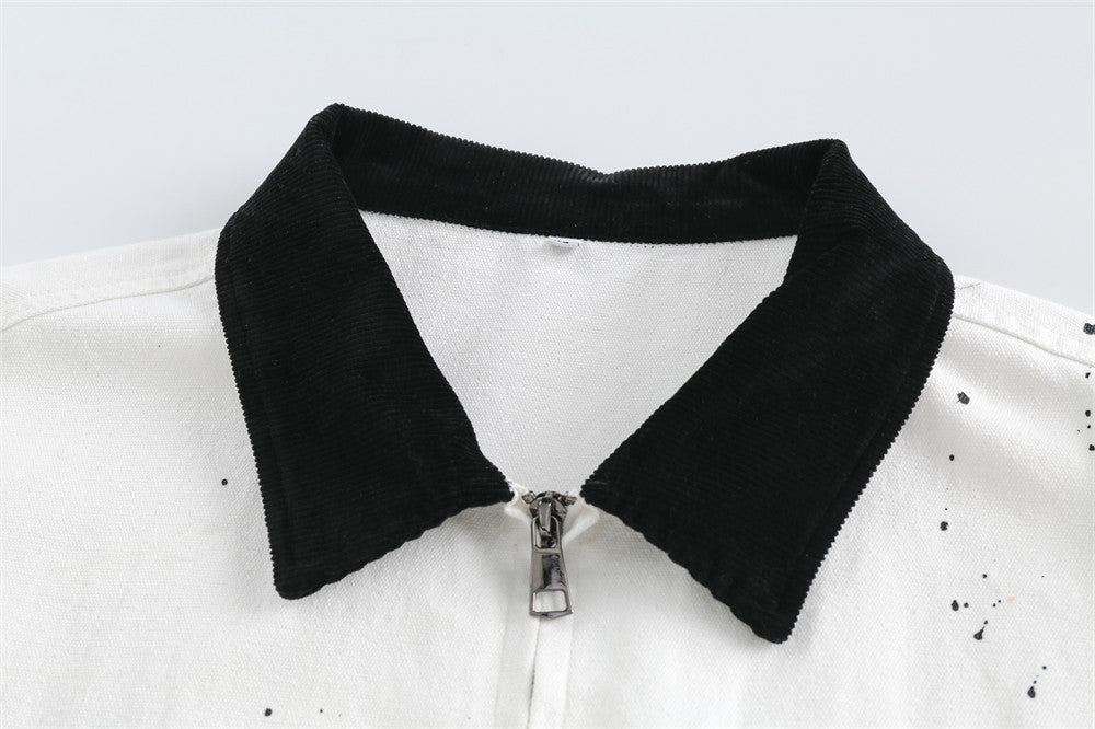 Colorblock Polo-Collar Retro Sport Jacket