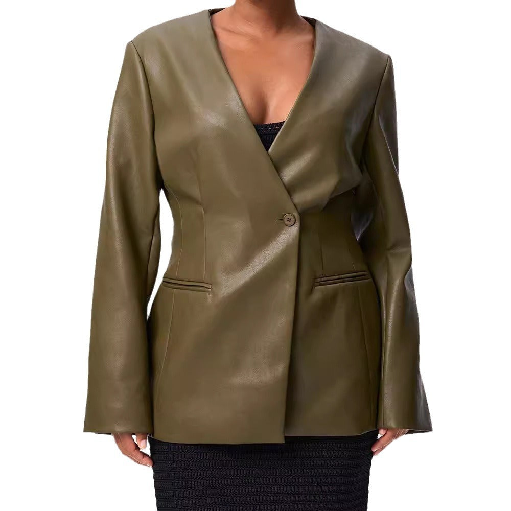 Luxury Green Leather Coat