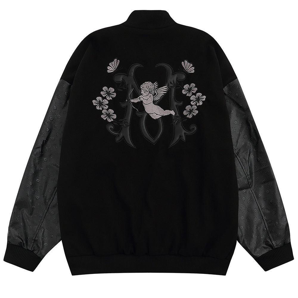 HaloGuard Embroidered Angel Varsity Bomber Jacket