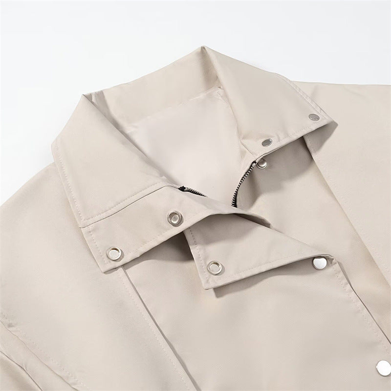 Elegant Stand-Collar Belted Trench Coat