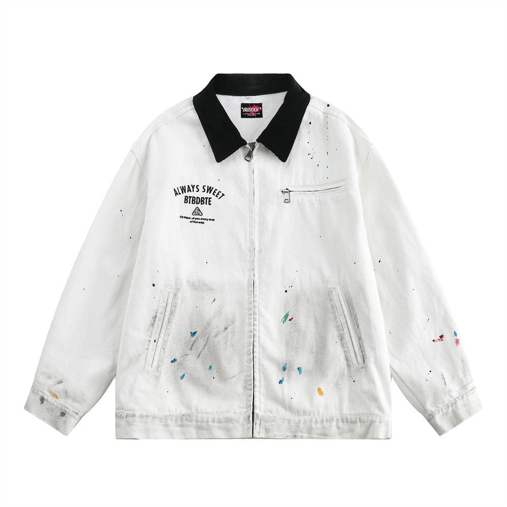 Colorblock Polo-Collar Retro Sport Jacket