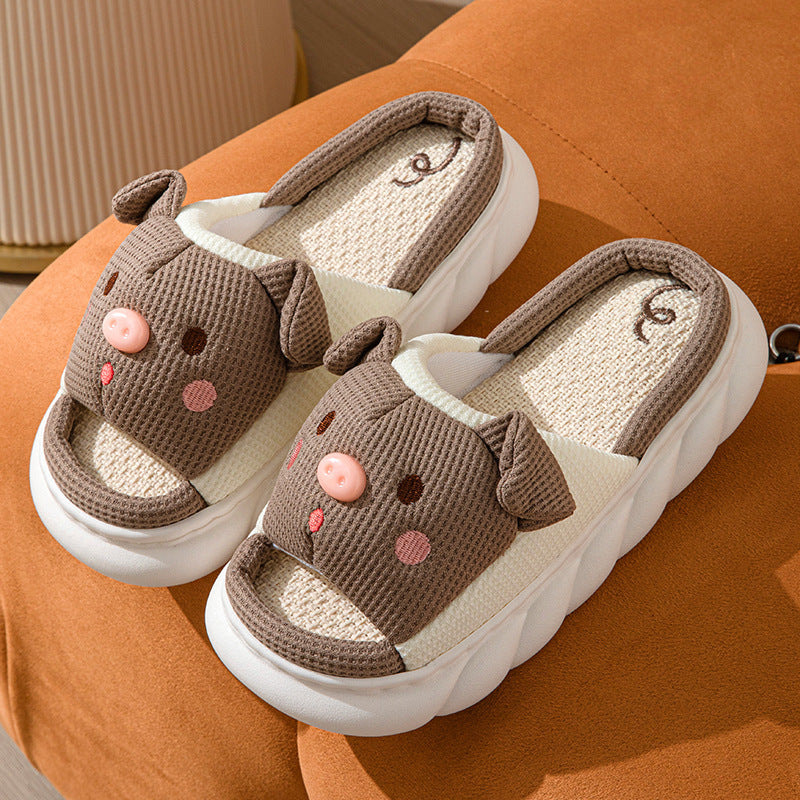 Piggy Couple Linen Slippers