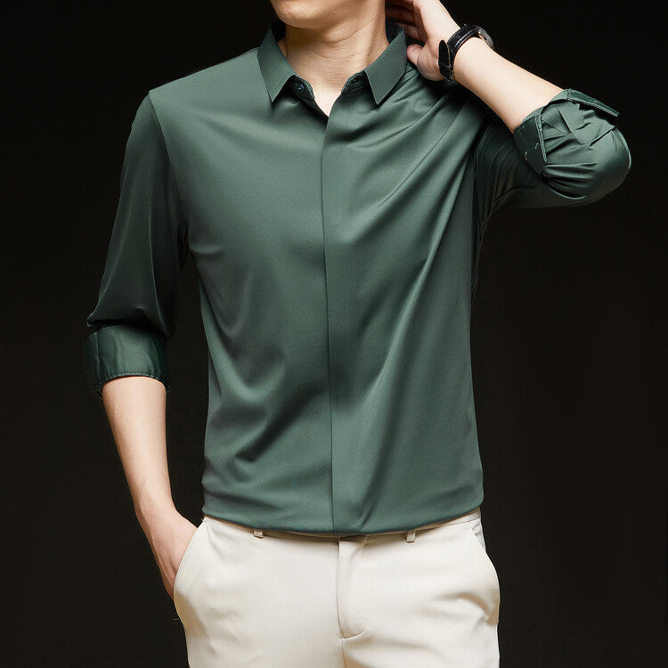 Men's Seamless Ice-Silk Half-Sleeve Formal Shirt