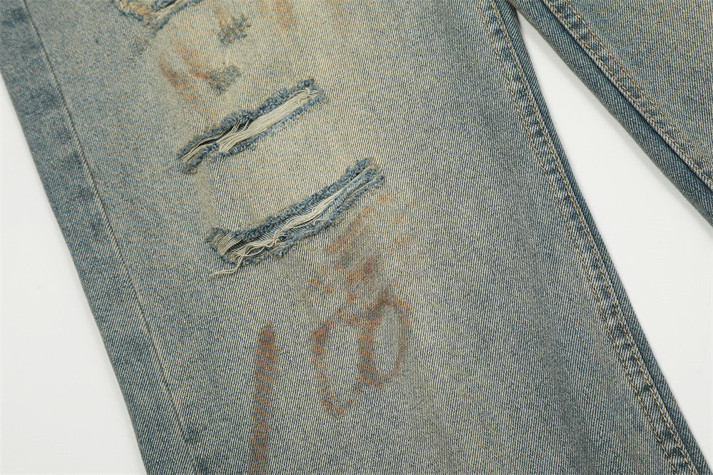 American-Style Distressed Washed Jeans