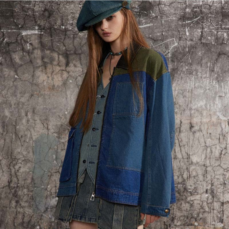 RustRebel Washed Distressed Patchwork Denim Jacket