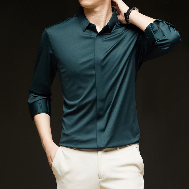Men's Seamless Ice-Silk Half-Sleeve Formal Shirt