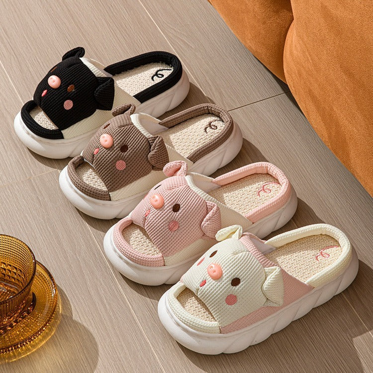 Piggy Couple Linen Slippers
