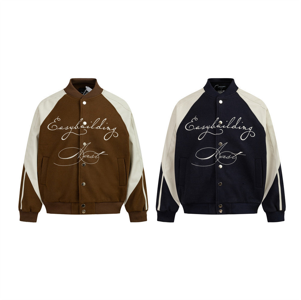 Stitched Leather Baseball Jacket