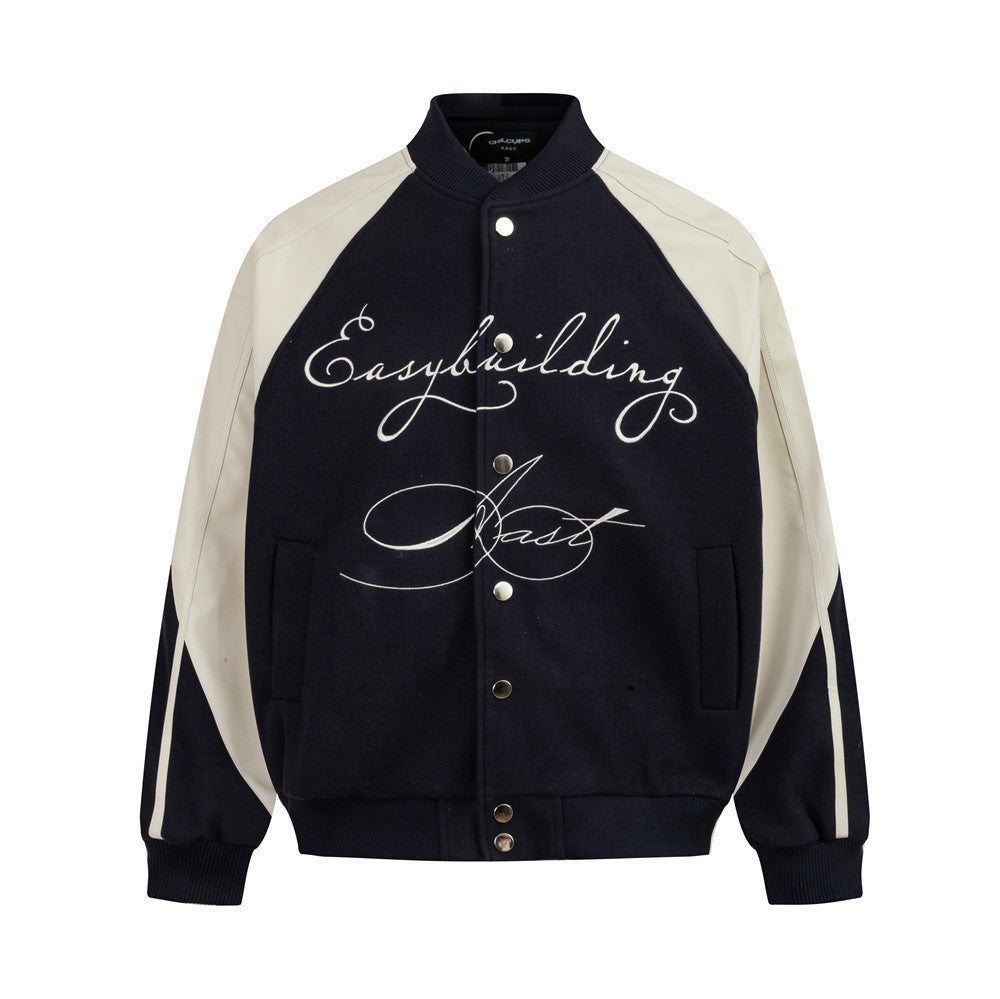 Stitched Leather Baseball Jacket
