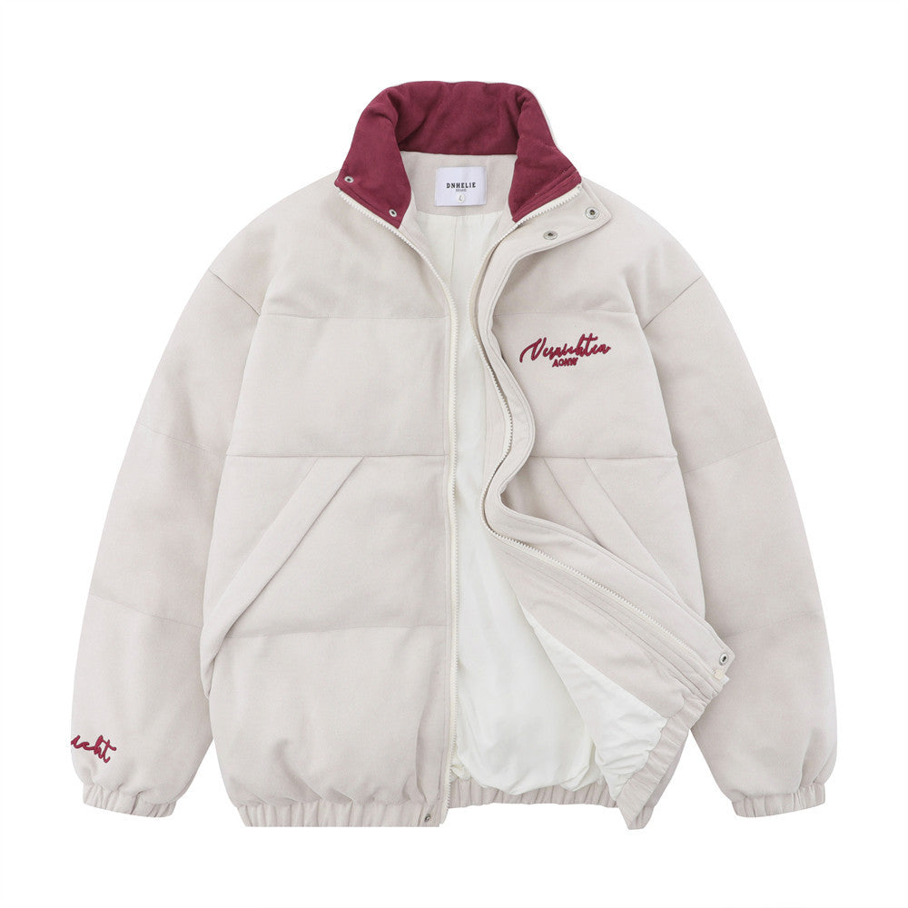 High Street Fashion Brand Embroidered Letters Stand-up Collar Cotton-padded Coat Coat