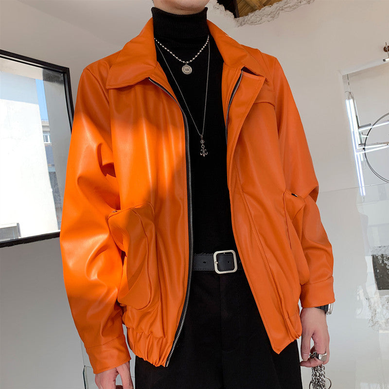 Orange Leather Utility Jacket