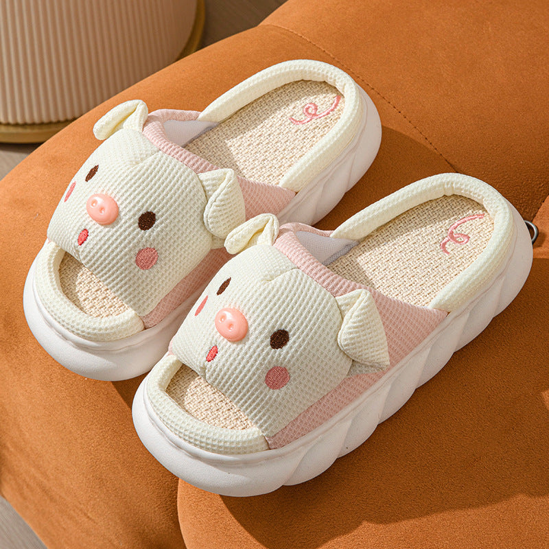 Piggy Couple Linen Slippers