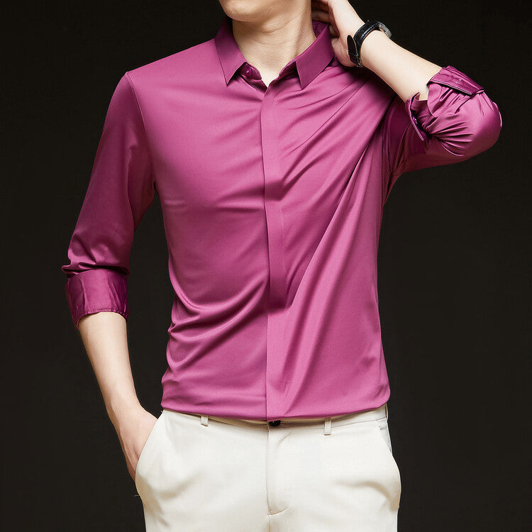 Men's Seamless Ice-Silk Half-Sleeve Formal Shirt
