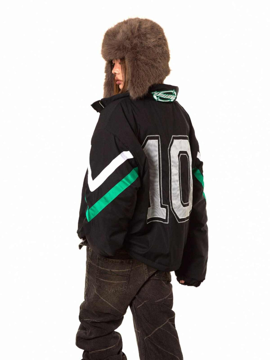 Contrast Striped Retro Puffer Coat