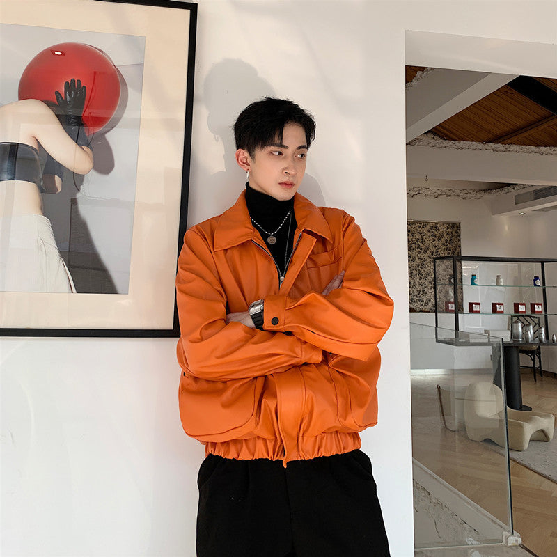 Orange Leather Utility Jacket