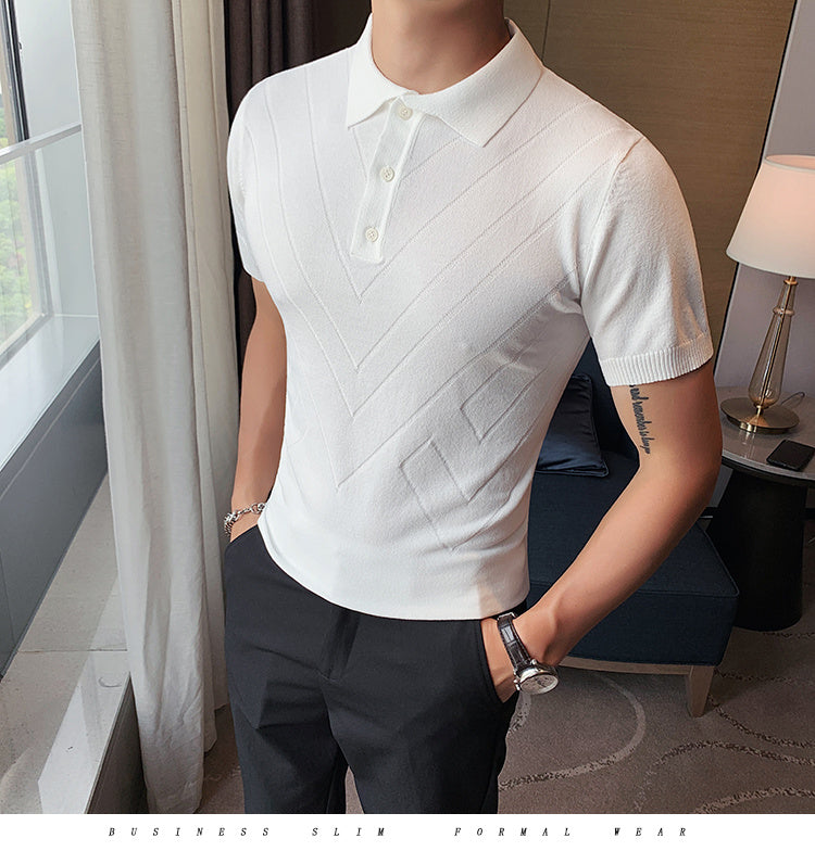 Men’s Striped Lapel T-Shirt