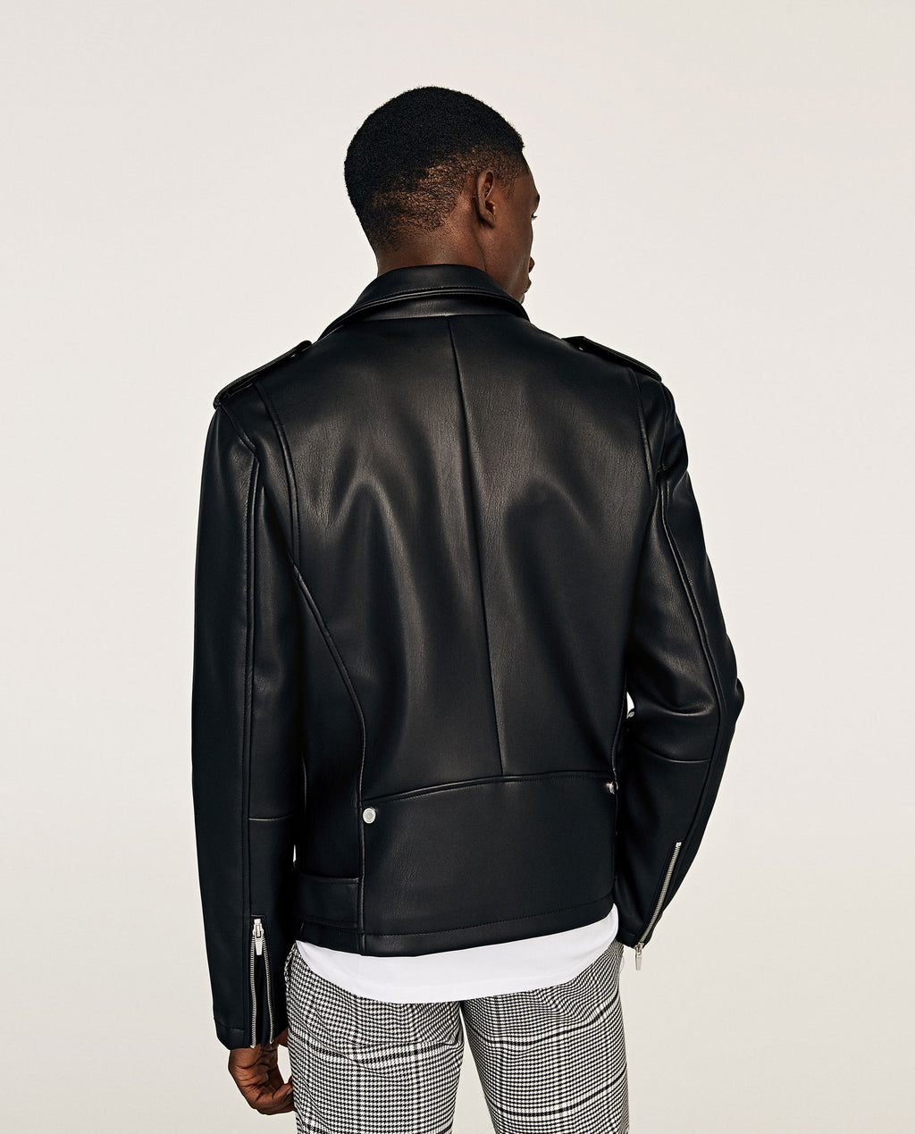 Small Lapel Belted Leather Motorcycle Jacket