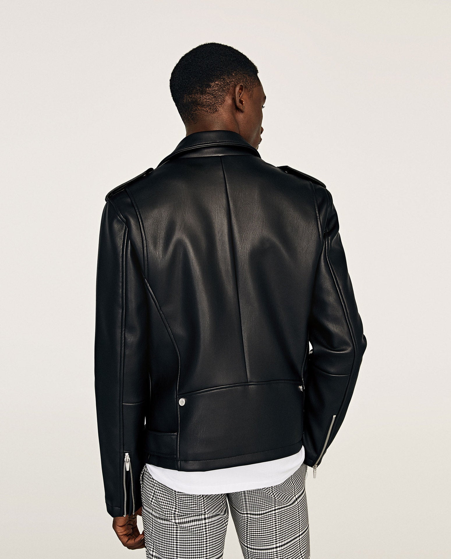 Small Lapel Belted Leather Motorcycle Jacket