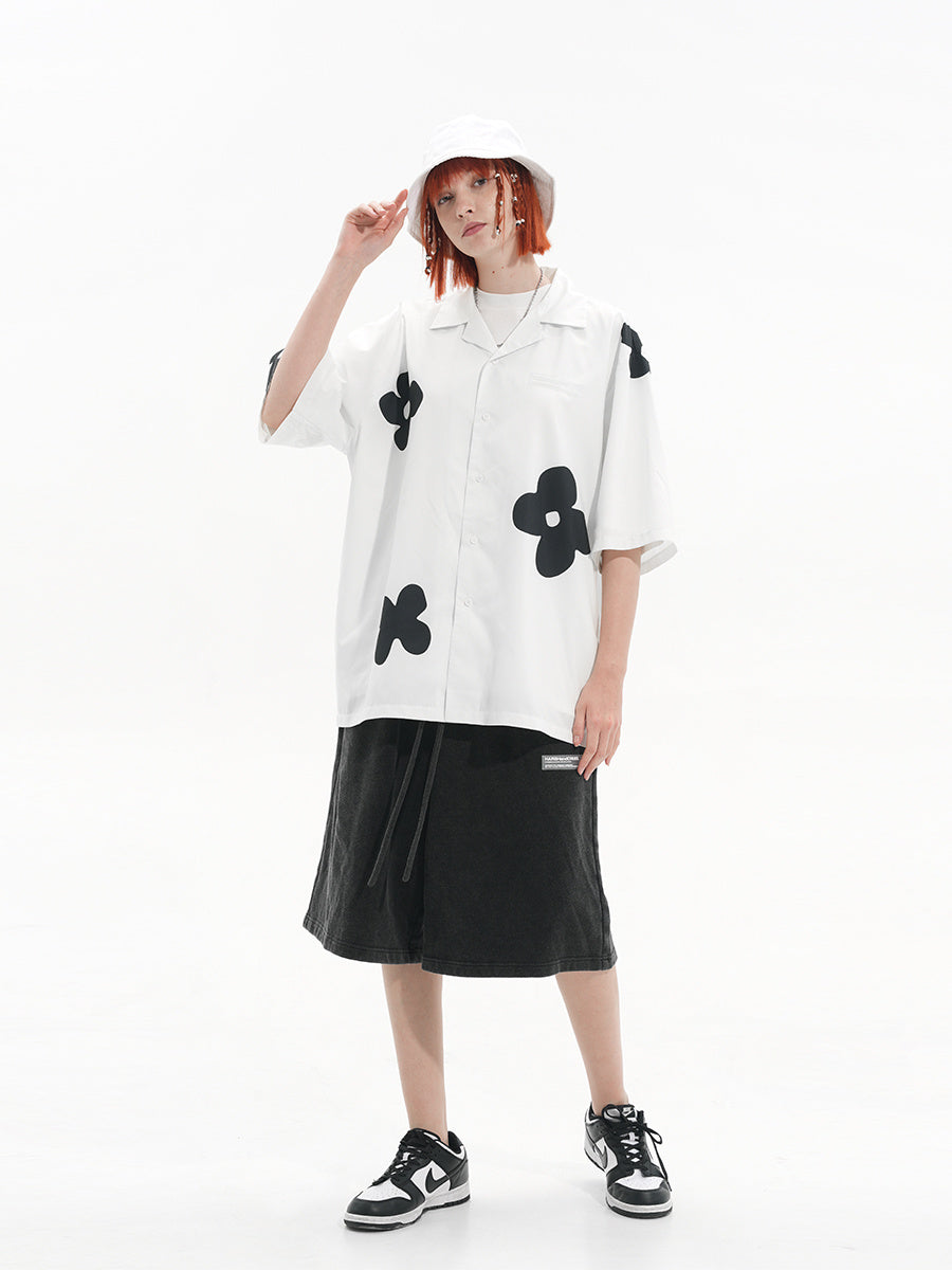 Hand-Sketched Floral Cuban Collar Shirt