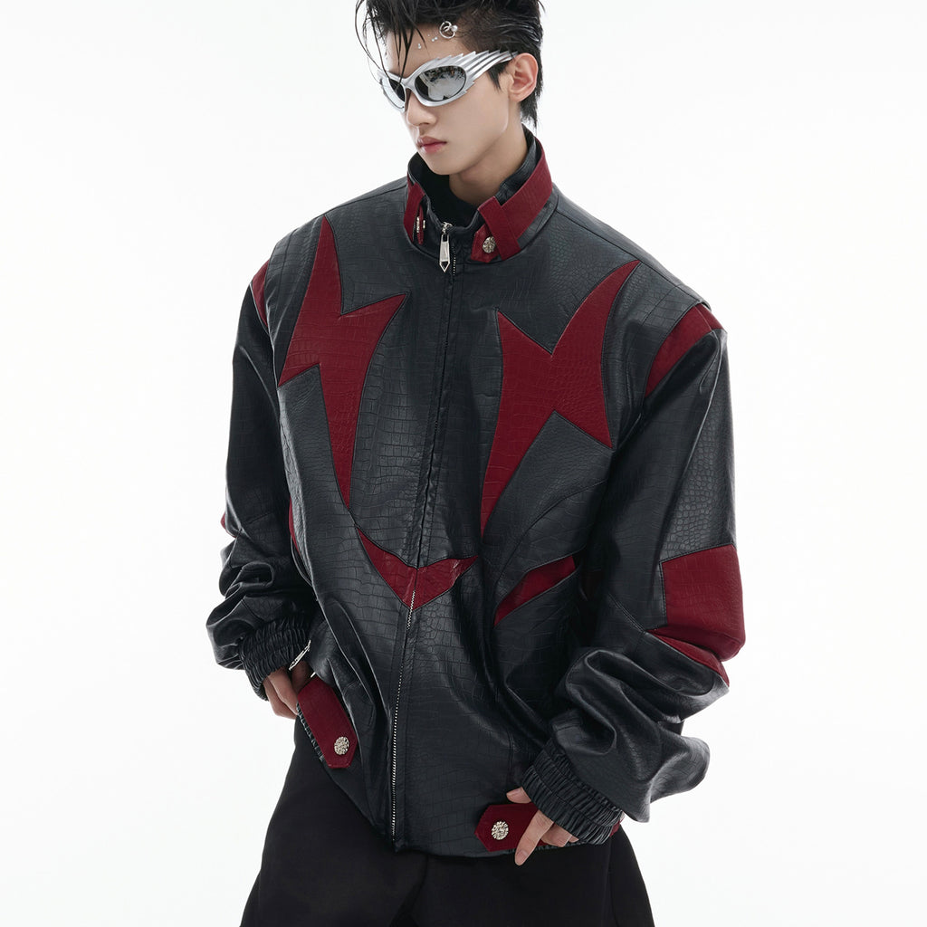MetalEdge Contrast PU Leather Jacket