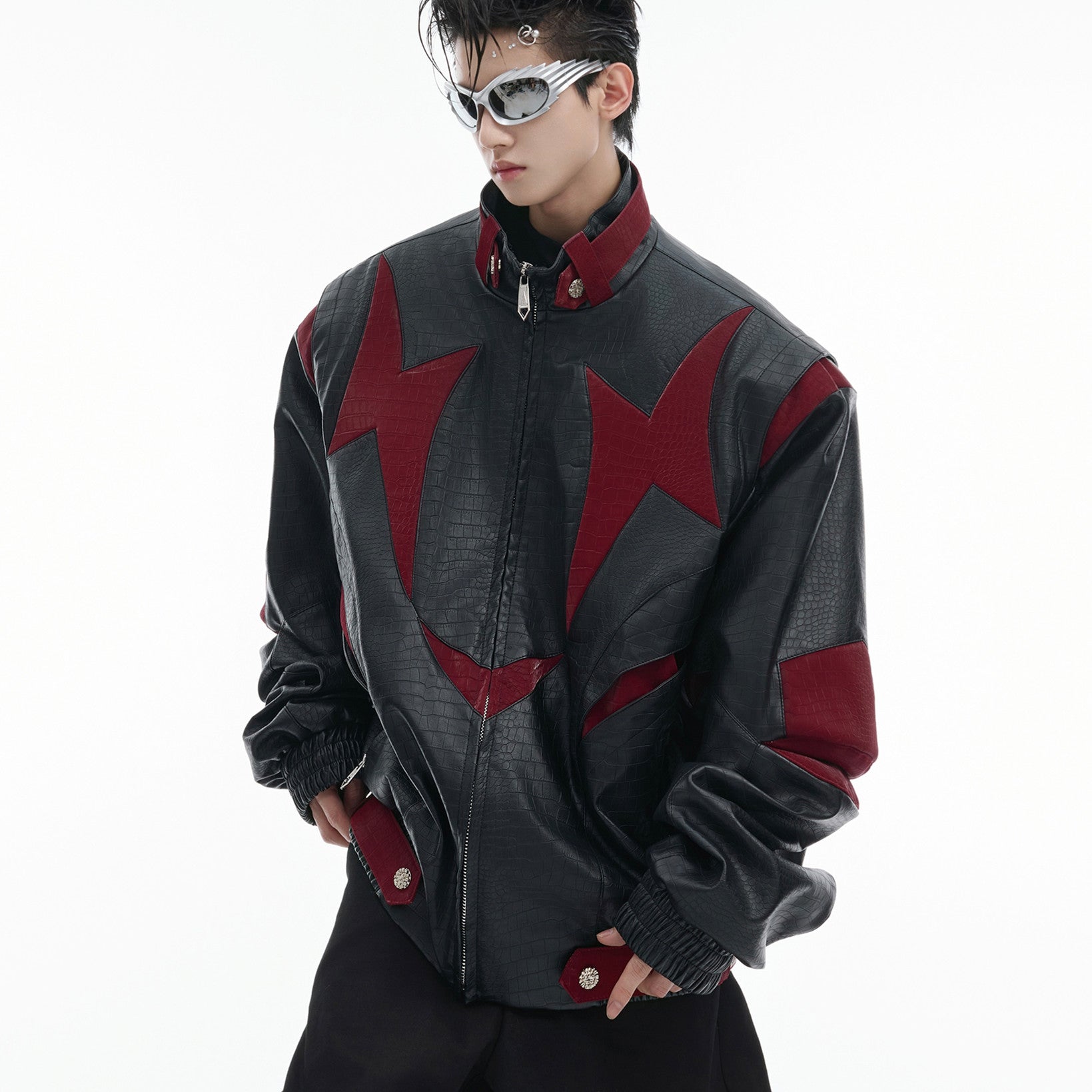 MetalEdge Contrast PU Leather Jacket