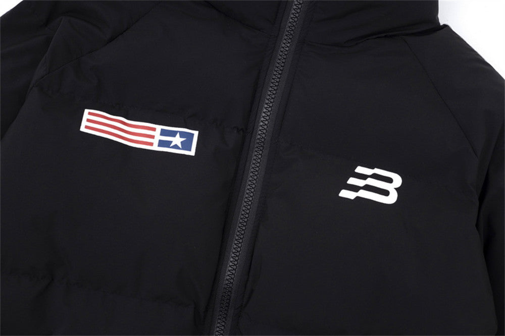 Printed Stand Collar Cotton-padded Coat Men